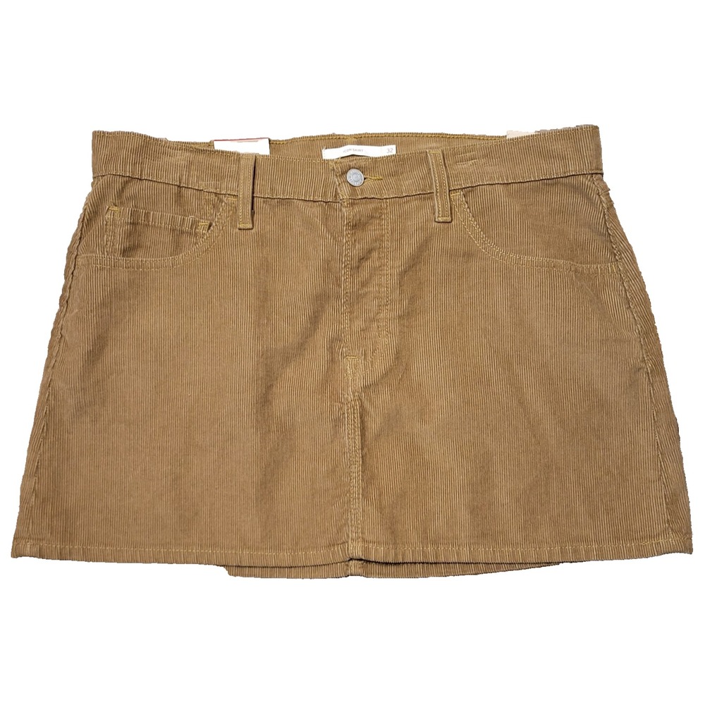 NWT Levis Brown Corduroy ICON Mini Skirt Size 32 Button Fly Mid Rise A46940045
